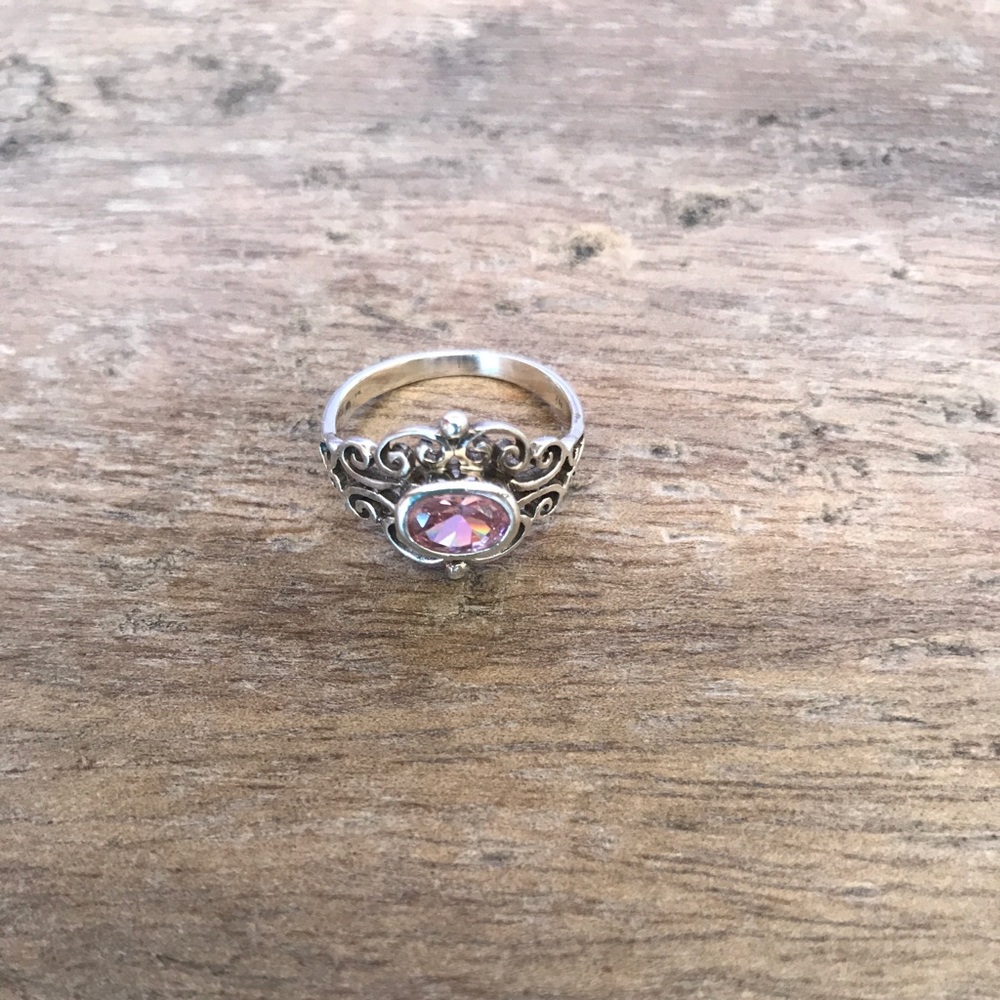 Vintage Style Pink 925 Silver Ring Size 6